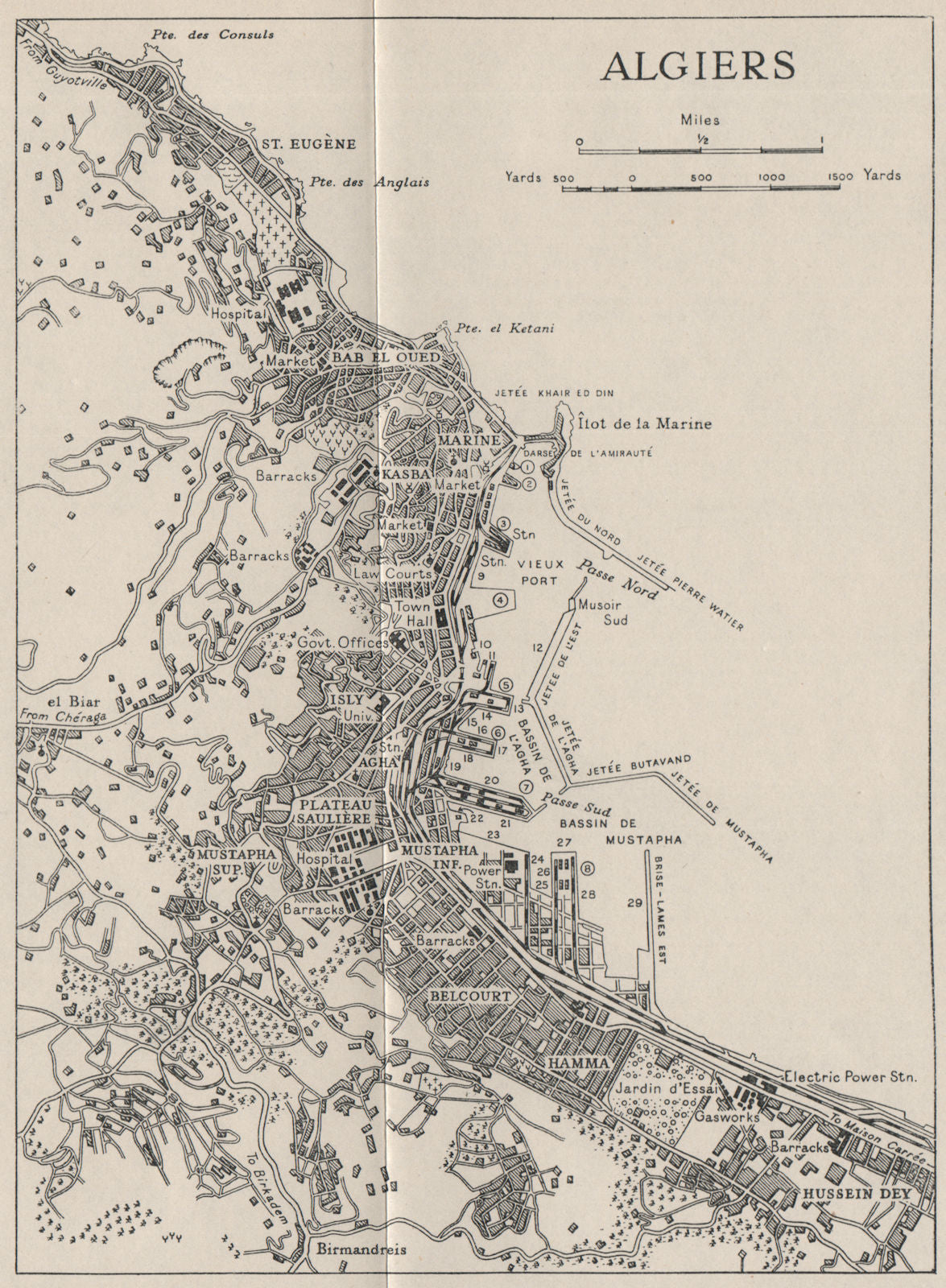 ALGIERS. Town Plan. Algeria. WW2 ROYAL NAVY INTELLIGENCE MAP 1944 old